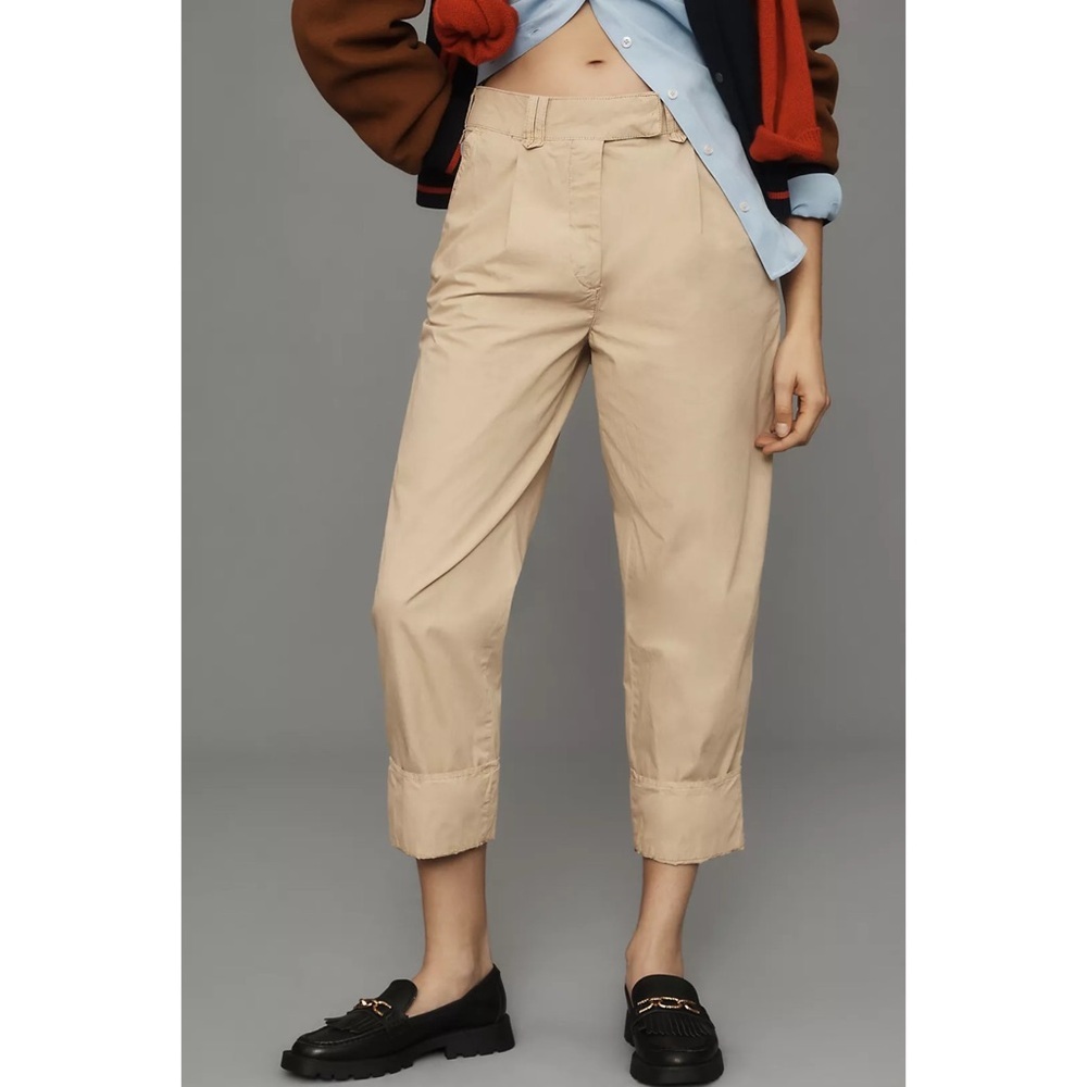 Anthropologie High-Cuff Chino Pants in Light Tan